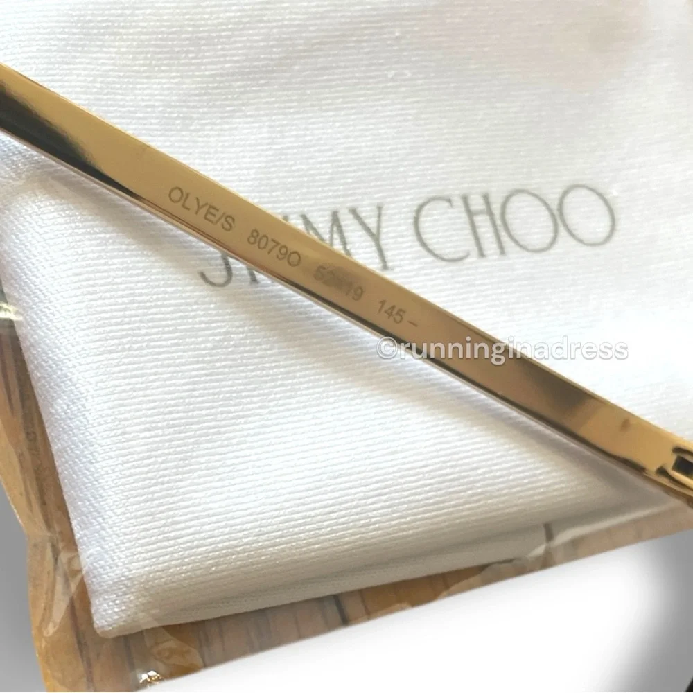 New In Case Jimmy Choo Olye Square Sunglasses In Black & Gold Glitter Accent